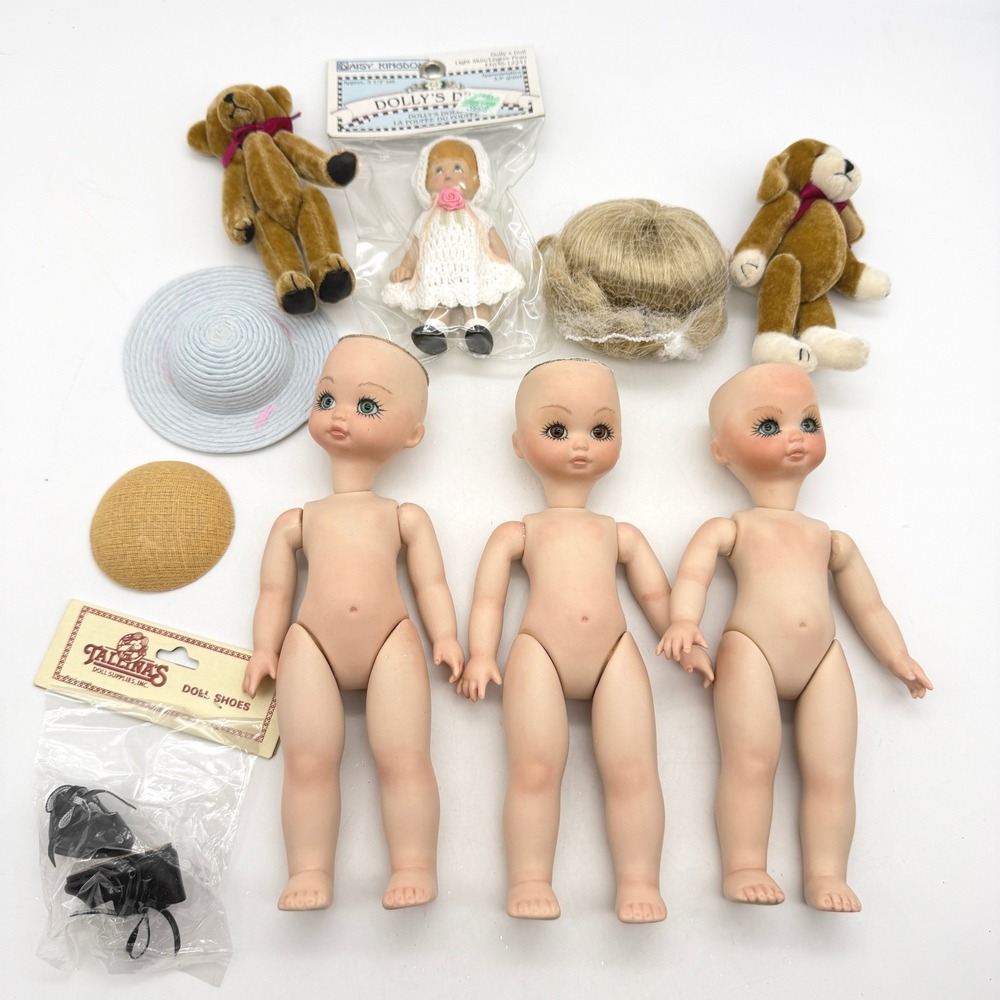 Vintage ceramic Doll Bodies Lot 3pc Signed Sherri Lois with accessories